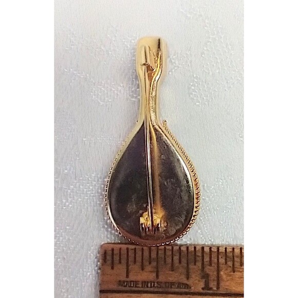 Mandolin Micro Mosaic Pin Brooch Red Green Yellow *Missing Piece In Handle* 10K - Picture 6 of 7